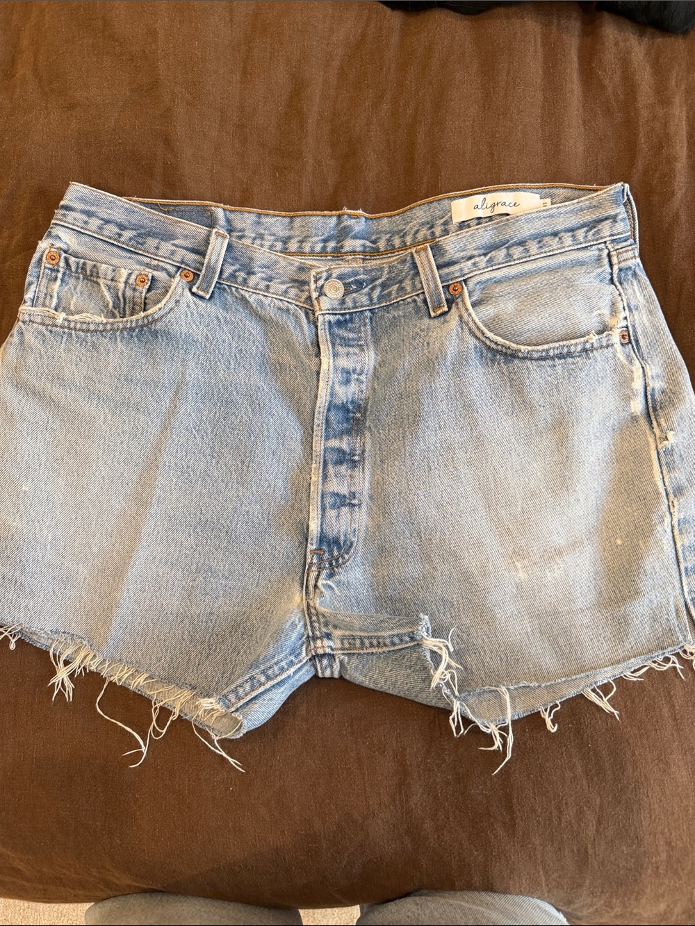 Agolde Faded Light Blue High-Rise Cutoff Denim Shorts